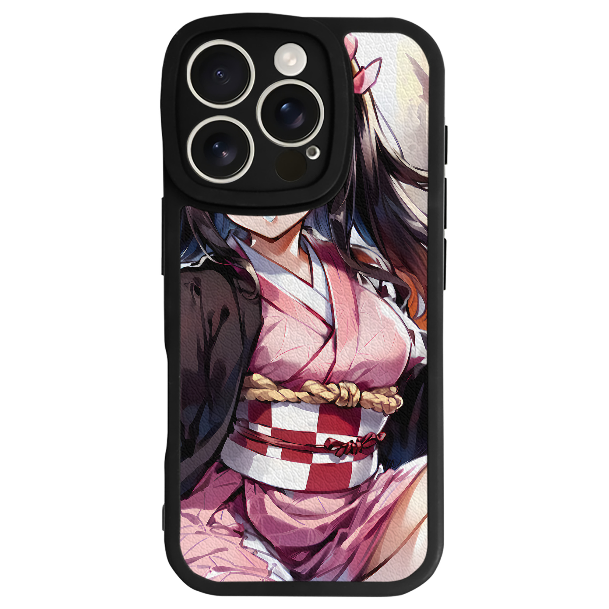 （画像用） 鬼滅の刃（きめつのやいば）竈門 禰󠄀豆子／かまど ねずこ Kamado Nezuko 【iPhone 16シリーズ対応】シリコンスマホケース（レザー調） 材質：シリコン